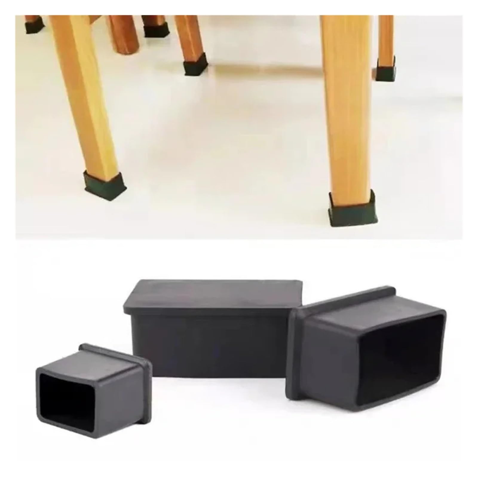Tappi for gambe della sedia neri Piedini da tavolo in gomma rettangolari quadrati Cuscinetti protettivi for pavimento antiscivolo(40x80mm)