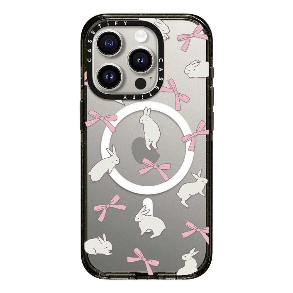 CASETiFY インパクト iPhone 15 Pro ケース [MIL規格準拠 (4x MIL-STD-810G) / 2.5mからの落下試験をクリア / MagSafe に対応] - Rabbit Ribbon - クリア ブラック