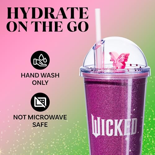 Image of Silver Buffalo Wicked Glinda Pink Dome Glitter Top Travel Tumbler, 24 Ounces