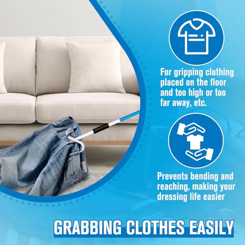 Milifox 35\" Long Dressing Stick Shoe Horn Sock Remover Tool Adjustable Extended Dressing Aid for Shoes Socks Shirts Pants Independent Living Aids for Seniors Elderly Disabled (Blue) - Thumbnail 6