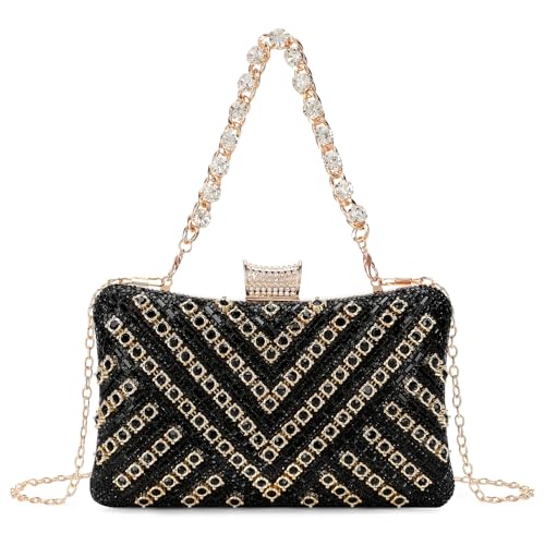Image of RNIEGA Rhinestone Clutch Purse for Women Sparkly Evening Handbag Bridal Purse Crossbody Shoulder Bag with Detachable Chain