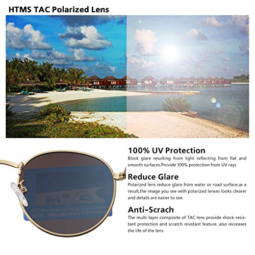 Image of Small Round Polarized Sunglasses Retro Men Women Mirrored Lens Metal Frame Circle Sun Glasses Shades