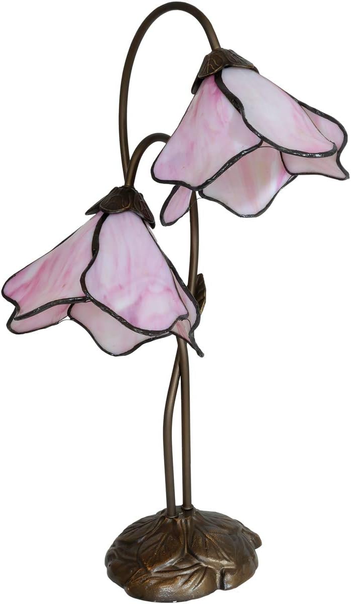 Dale Tiffany TT12146 Poelking 2-Light Pink Lily Table Lamp, 12" x 12" x 21", Bronze Bronze 21.00x12.00x12.00