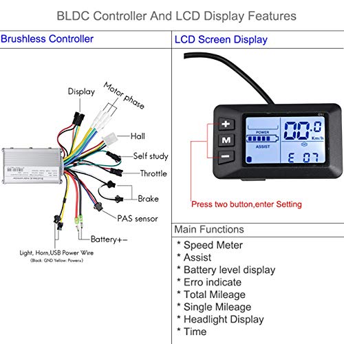 Electric Bike Conversion Kit Front Wheel Motor 350W E Bike Kit 36V Hub Motor 20" Bicycle BLDC Controller with LCD Display Controller PAS Brake Lever for 201.95 Tire (20inch Front Wheel 36V 350W)