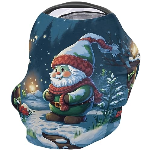 Nursing Cover for Breastfeeding Scarf, Snowman Gnomes Christmas Baby Car Covers Super Soft Multi Use for Canopy Shopping Cart Cover Blanket Stroller Cover
