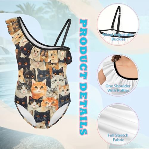 Forchrinse Girls One Piece Swimsuits Cute Cat Ruffles Swimwear Beach Sport Bathing Suit with Adjustable Strap3