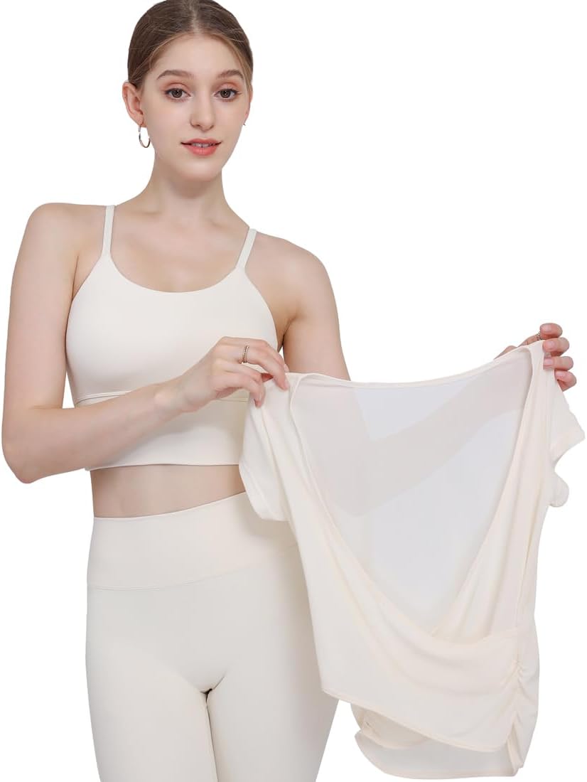 Harssidanzar Yoga Short Sleeve Two-piece set for Women Mesh Gym Athletic Tops Workout Shirts with Sports Bra CL305US - Image 4