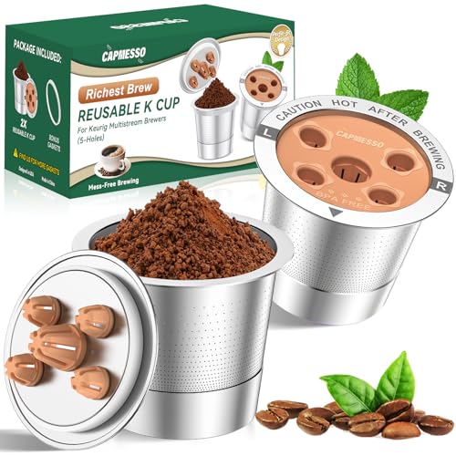 CAPMESSO K-Cups reutilizables para Keurig: My K Cup actualizada 2025 con filtro de café de acero inoxidable, cápsulas de café recargables para K Supreme/K Slim/k-Duo Gen 2/K-Brew Chill con tecnología