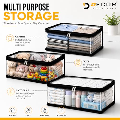 Image of Kuber Industries Transparent Saree Storage Bags Set of 10 Clothes Organizer with Zipper Foldable Wardrobe Storage Box for Blanket Garments Dustproof Cover