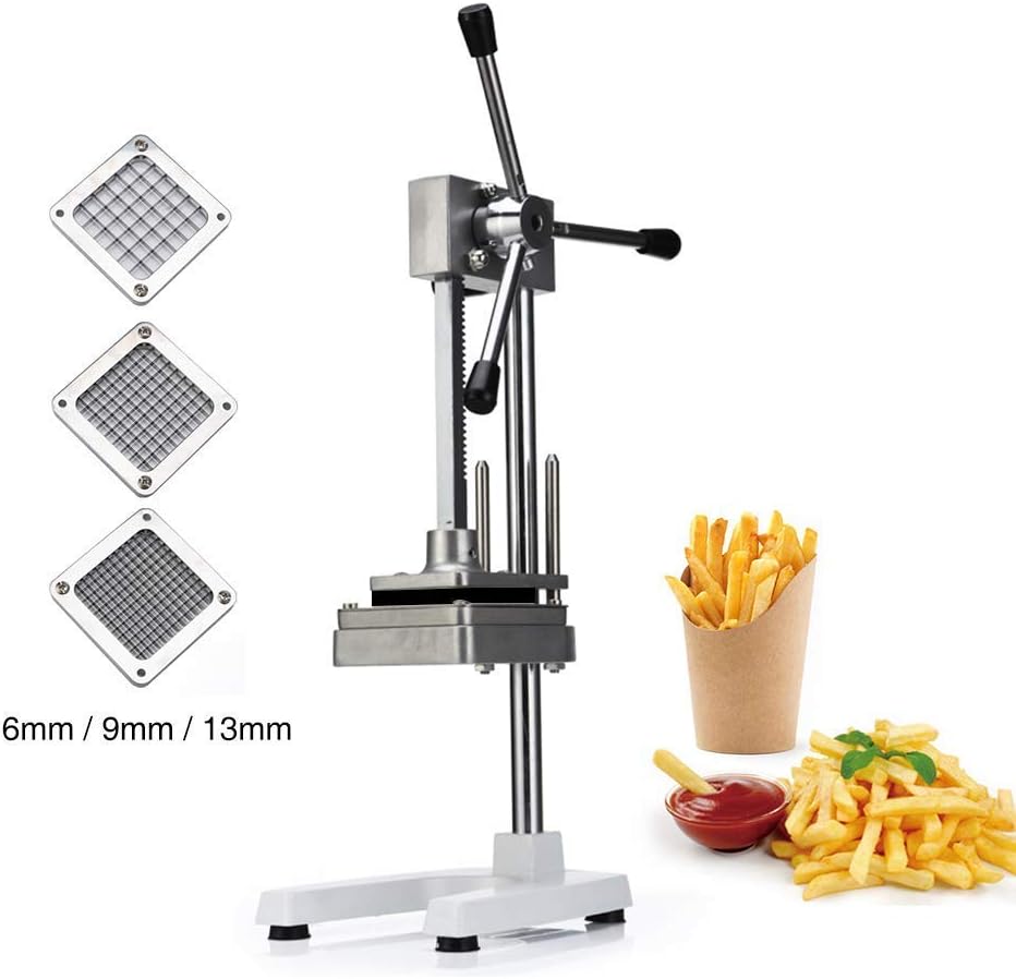 YUNSHINEManual Fries Machine Multipurpose French Fries Potato Strip Cutting Machine Fruit Vegetable Cutters with 6mm/9mm/13mm Stainless Steel Blades