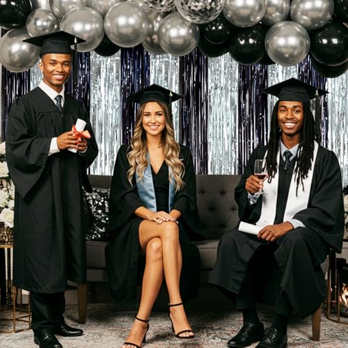 Image of BEISHIDA 2Pcs Black Silver Door Streamers Congrats Grade 2026 Decoration Backdrop Foil Fringe Tinsel Party Streamers Curtains for Birthday Graduation Bachelor Party Decoations (3.28 ft x 6.56 ft)