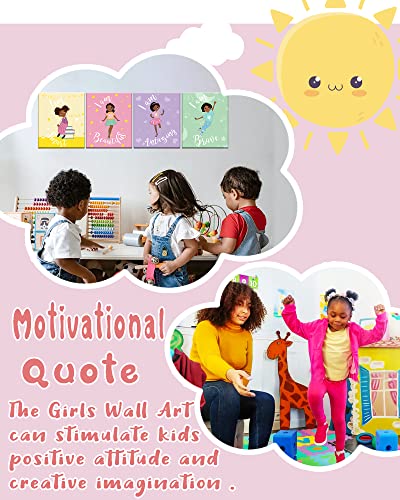 Black Girls Bedroom Canvas Wall Art Framed | Motivational Wall Decor For Toddler Girls | Inspirational Room Decor For Teen Girls | Kids Wall Art | Picture For Little Girls | 8” X10” X4 Pcs (Framed) #TOP5