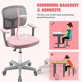 LIFEZEAL Sedia Scrivania Bambini, Sedia Girevole, Altezza Regolabile e Ergonomico, per Bambini, da Cameretta, con Braccioli, Schienale e Sediolina Imbottita, per Bimbo 3 Anni+, Max150kg, Rosa