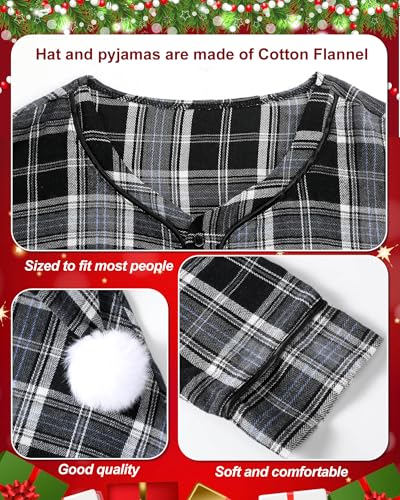 Cuffbow 4 Pcs Christmas Men's Cotton Flannel Nightshirt Set Includes Men Flannel Long Sleeve Nightgown Cap Candle and Holder3