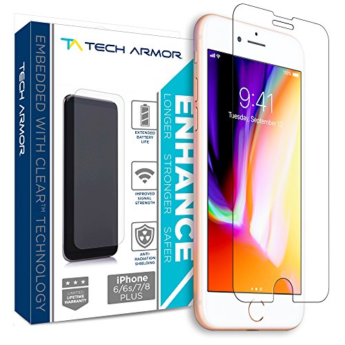 Tech Armor Enhance Radiation Blocking Screen Protector for Apple iPhone 8 Plus, 7 Plus, 6 Plus - Blocks Harmful Radiation, Improves Battery Life and Cell Signal - [1-Pack]