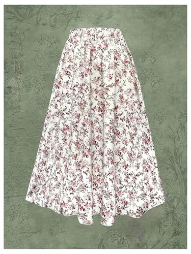 MakeMeChic Women's Floral Flowy Skirt Boho Elastic High Waist Long Skirt A Line Fall Skirts4
