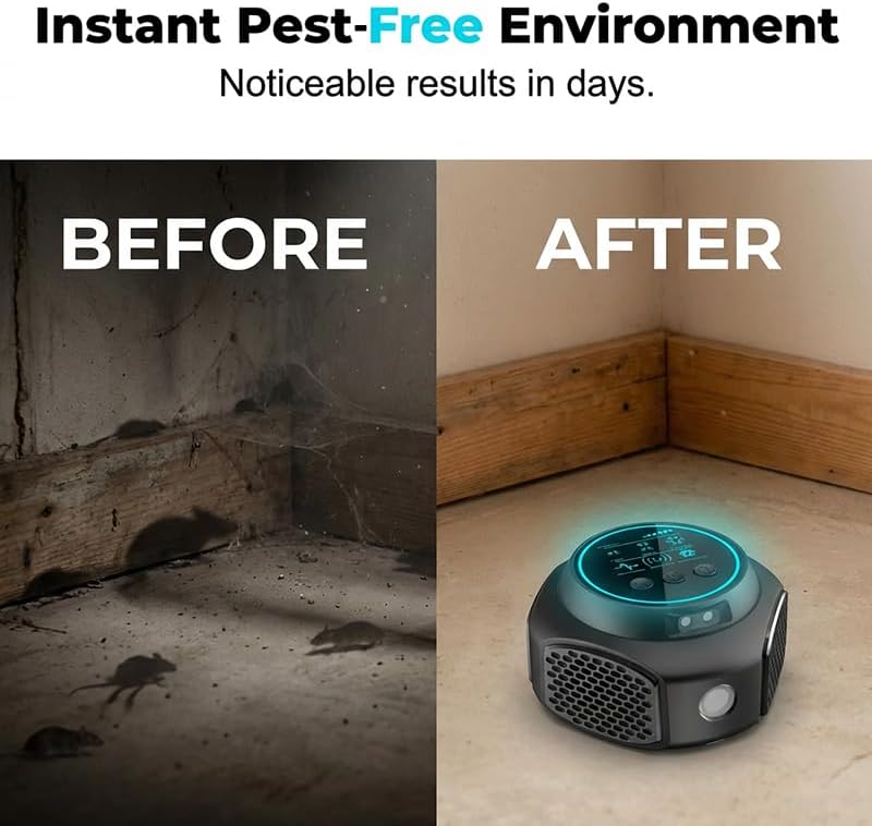 Ultrasonic 𝐏𝐞𝐬𝐭 𝐑𝐞𝐩𝐞𝐥𝐥𝐞𝐧𝐭 Plug-in, Electronic Mouse Traps & Insect 𝐑𝐞𝐩𝐞𝐥𝐥𝐞𝐧𝐭, High-Power Ultrasonic 𝐏𝐞𝐬𝐭 Repeller for House, Garage, Basement & Attic (Black)