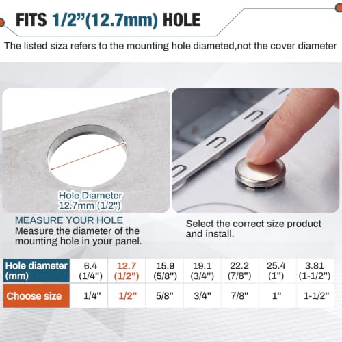 Image of Hicarer 30 Pack Fit 1 /2 inch(12.7mm) Hole Metal Hole Plugs, Nickel-Plated Steel Snap-in Cover for Exposed Holes, Electrical Box Knockout Plugs, No Welding Required for Sinks, Furniture, Automotive