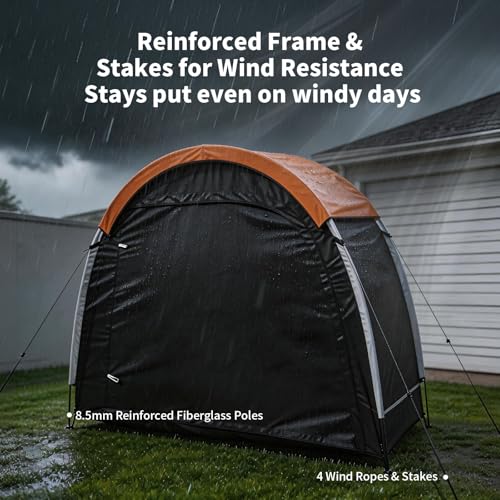 Image of Bike Storage Tent with Rain Cover & Mesh Window, PU5000 Waterproof Bike Shed for 2 Bikes, Portable Outdoor Storage Shelter for Bicycle, Motorcycle, Lawn Mower, Garden Tools (6.6x2.6x5.6FT)