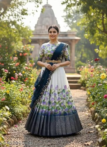 Image of ZITON ARICO MART Women's Indian Traditional Kanjivaram Silk Pure Weaving Lehenga Choli Along With Dupatta And Blouse Piece, Half Saree (Unstitched)