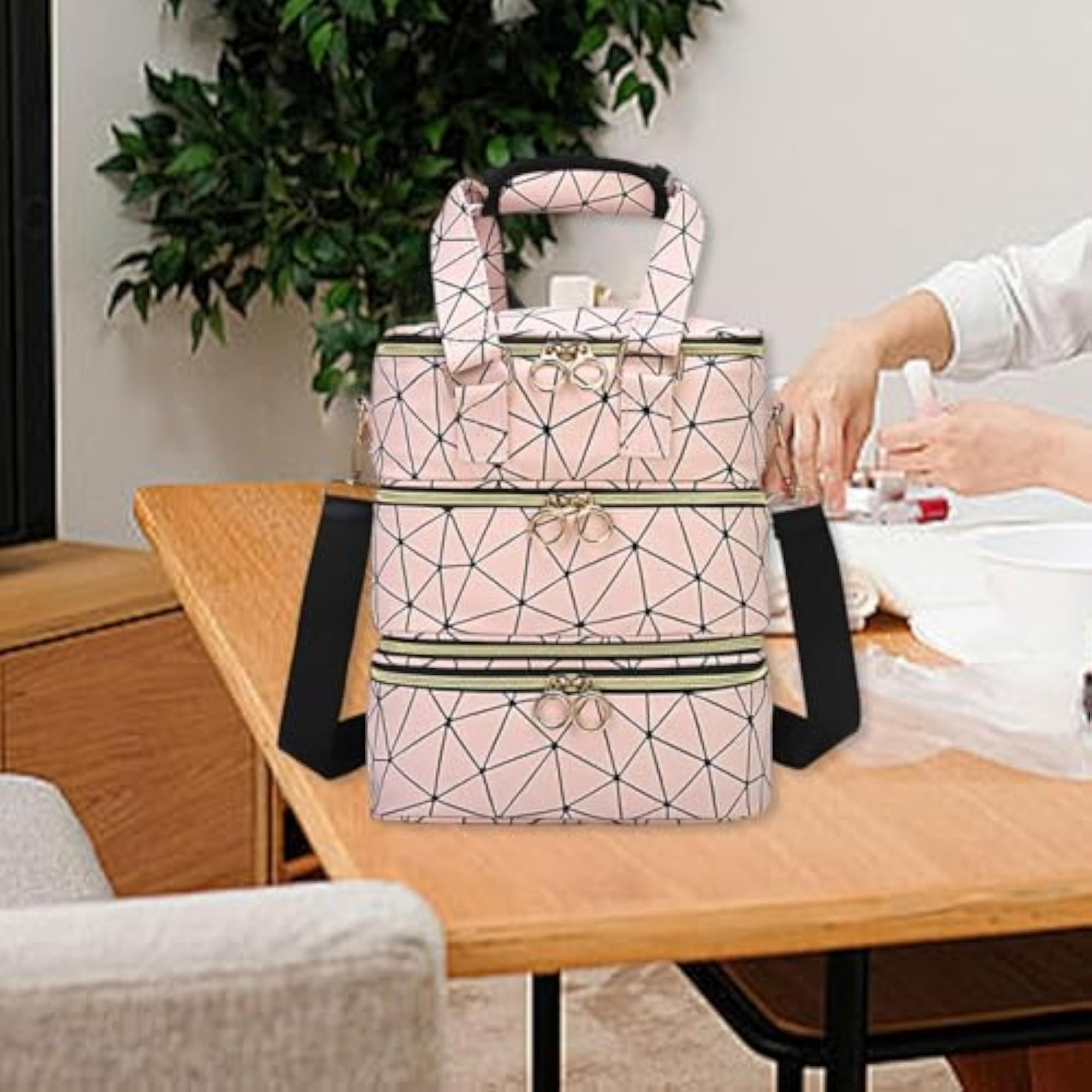 Stylish Pink Nail Polish Organizer with Zipper Closure
