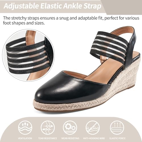 Aomigoct Wedge Sandals Dressy Women: Comfortable Elastic Strap Espadrille Wedges - Ladies Beach Casual Shoes4