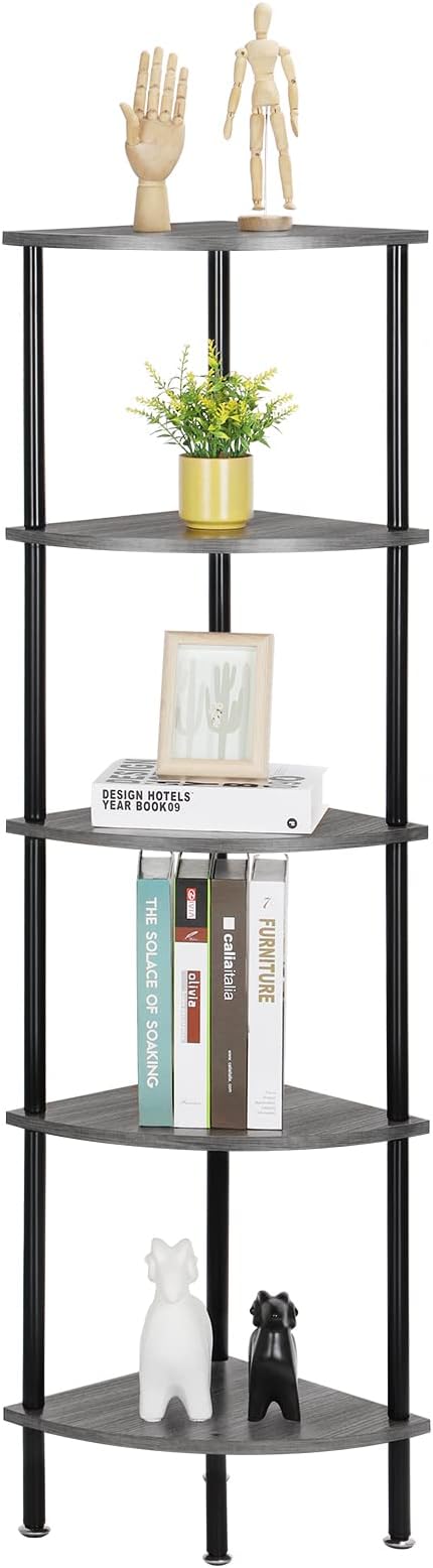 LIANTRAL5 Tier Corner Shelf, 49.8” Corner Shelf Stand, Corner Bookshelf Plant Stand, Storage Shelf for Bathroom, Living Room, Kitchen, Home Office