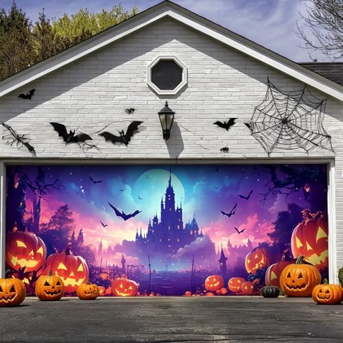 Halloween Garage Door Cover, 7x16 Ft Large Hanging Banner with Spooky Design, Outdoor and Indoor Home Decor for Halloween Party, Photo Background and Themed Wall Decorations (Style- A #2)