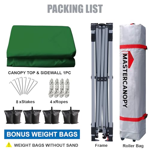 Image of MASTERCANOPY 10x10 Durable Pop Up Canopy Tent with 1 Sidewall, Forest Green