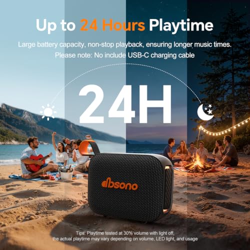 Portable Bluetooth Speaker Line-in Support: IPX5 Waterproof, Black | Up to 24H Playtime, HD Sound, TWS Pairing, LED Light, Outdoor Speaker for Beach, Pool, Travel, Gifts for Adults Teens - Image 5