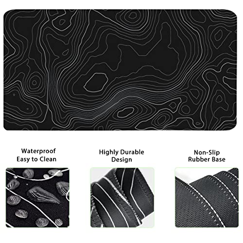 Topographic Mouse Pad Set, Extended Mouse Pad+Keyboard Wrist Rest, Memory Foam Ergonomic Easy Typing, 4Pcs (35.4×15.7 in) Desk Pad Set for Home Office Study Game-Topographic Contour