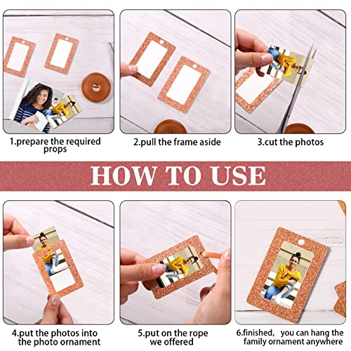 48 Pieces Wallet Size Picture Frames Hanging Picture Frame Xmas Gifts Ornaments 2 X 3 Inch Glitter Mini Frames With Ribbon Paper Picture Frames Diy Crafts Christmas Tree Decorations (Rose Gold) #TOP2