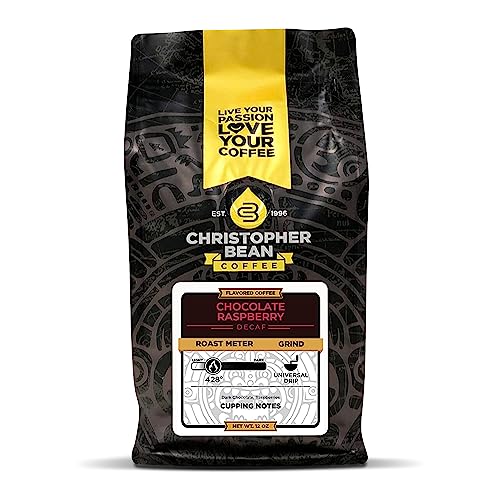 Christopher Bean Coffee Decaf Coffee Ground - Chocolate Raspberry Flavored Coffee, Decaffeinated Coffee W/Non-Gmo Flavoring, Roasted Arabica Coffee Beans, Makes 30 Cups, Non-Dairy & Sugar-Free, 12 Oz #TOP7