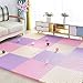 JLCP Tappeto Puzzle Bambini Gioco, 60X60x2cm Mattonelle in Schiuma A Incastro Morbido Tappeto Neonato Gattonamento Giochi di attività di Tappeti per Bambini Giocattoli,Beige+Purple+Pink,9pcs