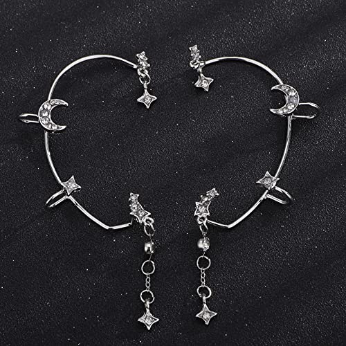 Missgrace Fashion Elf Ear Star Moon Earring Cuffs Rhinestones Earrings Elf Cosplay Cuffs Wrap Earrings for Fairy Ears Costume Cosplay Wedding Earrings Jewelry for Women 1 Pair3