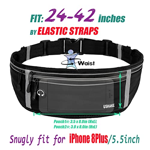 Image of USHAKE Slim Running Belt, Workout Fanny Pack for Men Women,Exercise Waist Pack for Apple iPhone Holder, Runner Belt for Running Walking Cycling Camping Gym