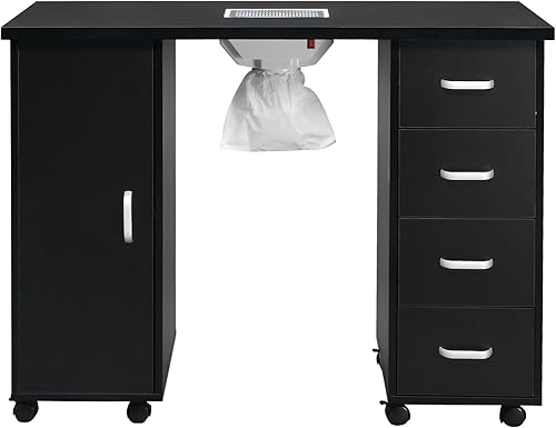 Miniatura 6 de SSLine Estación de mesa de manicura para uñas con ruedas bloqueables, mesa de manicura, sala de belleza, spa, estación de trabajo con colector de