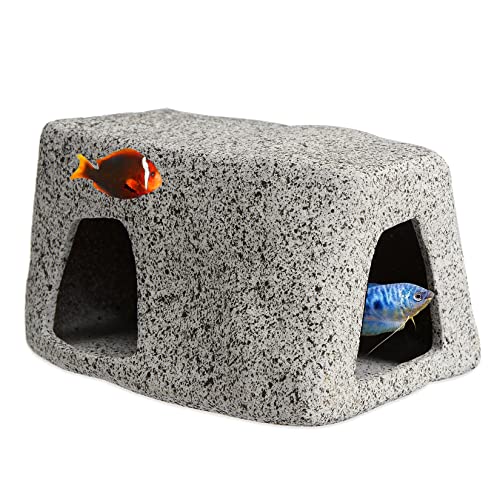 ANMOO Grotte pour aquarium - Pierres naturelles en céramique - Accessoires pour Pleco/poissons/crevettes (80 x 55 x 45 mm)