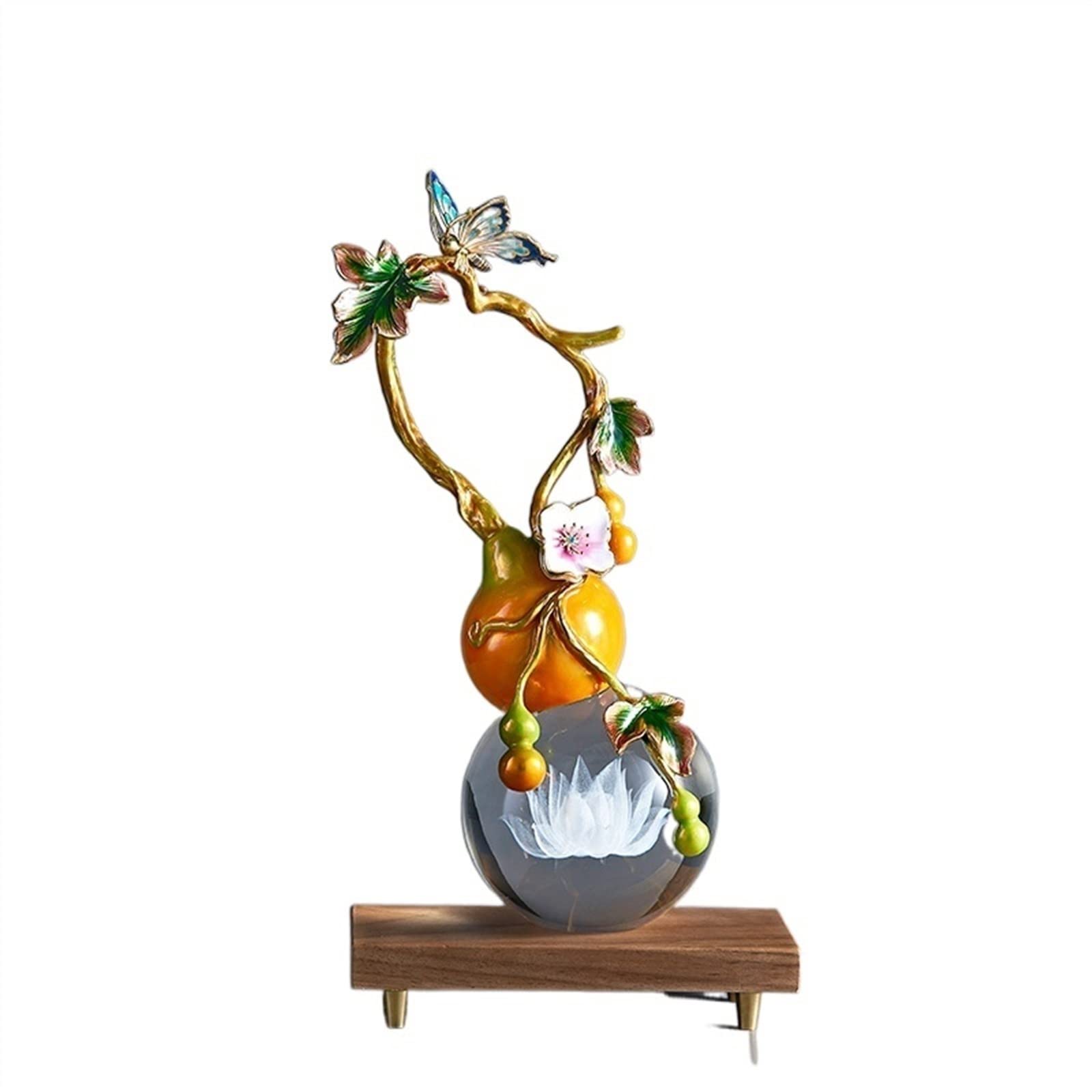 BHGFYXBS Tabletop Figurines Desktop Statue Ornament Crystal Ball Laser Carving Decoration Home Decoration Ornament Bedroom Gourd Shape Decoration Office Knickknacks,Orange-L