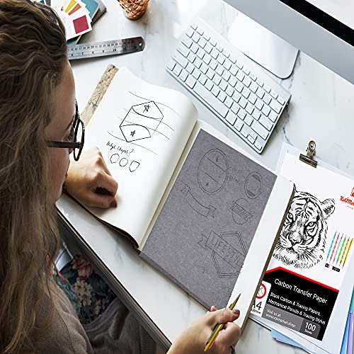 Raimarket 100 Blatt Schwarzes Kohlepapier Transferpapier | Zeichnen Von Entwürfen Mit Durchschlagpapier Pauspapier | Graphitpapier In Premium-qualität Carbon Paper