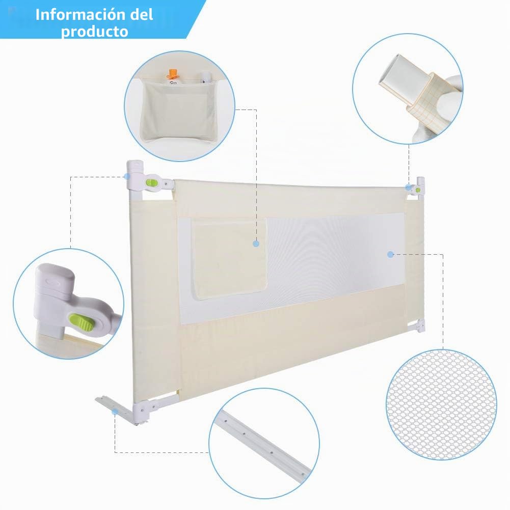 Ejoyous Barreras Cama Niños, Barrera de Seguridad Plegable Ajustable para Cama Infantil, Rejilla para Cuna de Bebé Rejilla para Protección contra Caídas Riel de Barandilla Cama Transpirable 1,8 m