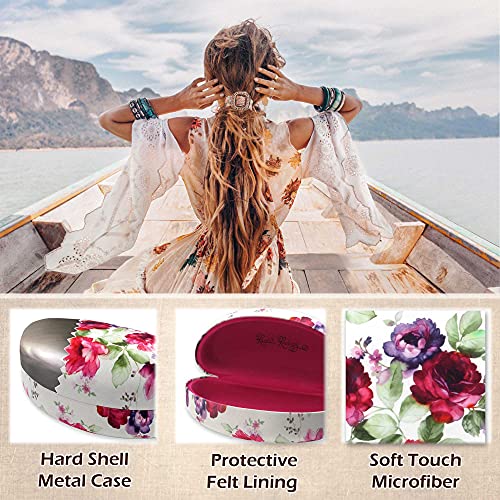 Image of Large Curved Sunglasses Case - Women Hard Shell Glasses Holder - XL Large Eyeglass Case with Pouch &Cloth