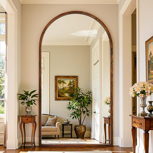 Full Length Mirror 76"×41" Floor Mirror Standing Tall Mirror, Arched Stand up Large Wall Mirrors, Freestanding Full Body Mirrors for Bedroom Living Room Wood Antique Style Walnut - Image 4