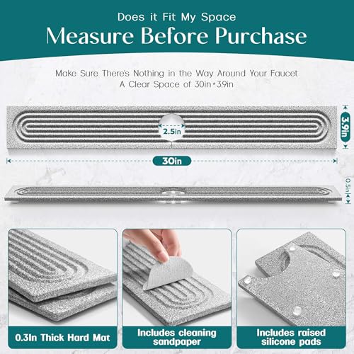 Image of Stone Faucet Mat for Kitchen Sink, Food-Grade Diatomite Stone Drying Mat for Kitchen Counter, 2026 Upgraded Dishwasher-Safe & Ultra Absorbent, Stone Dish Matt for Bottles Utensils (30 inch x 3.9 inch)