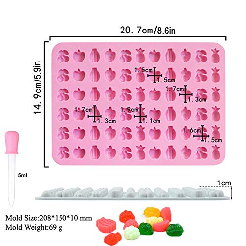 LEBERY Fruit Candy Mold, 66 Cavities Silicone Fruit Gummy Mold, Mini Chocolate Mold Gummy Pan Pineapple Grape Apple Banana Cherry Shape, Fruit Snack Mold Gelatin Tray for Fudge Jelly Praline Caramel - Thumbnail 2