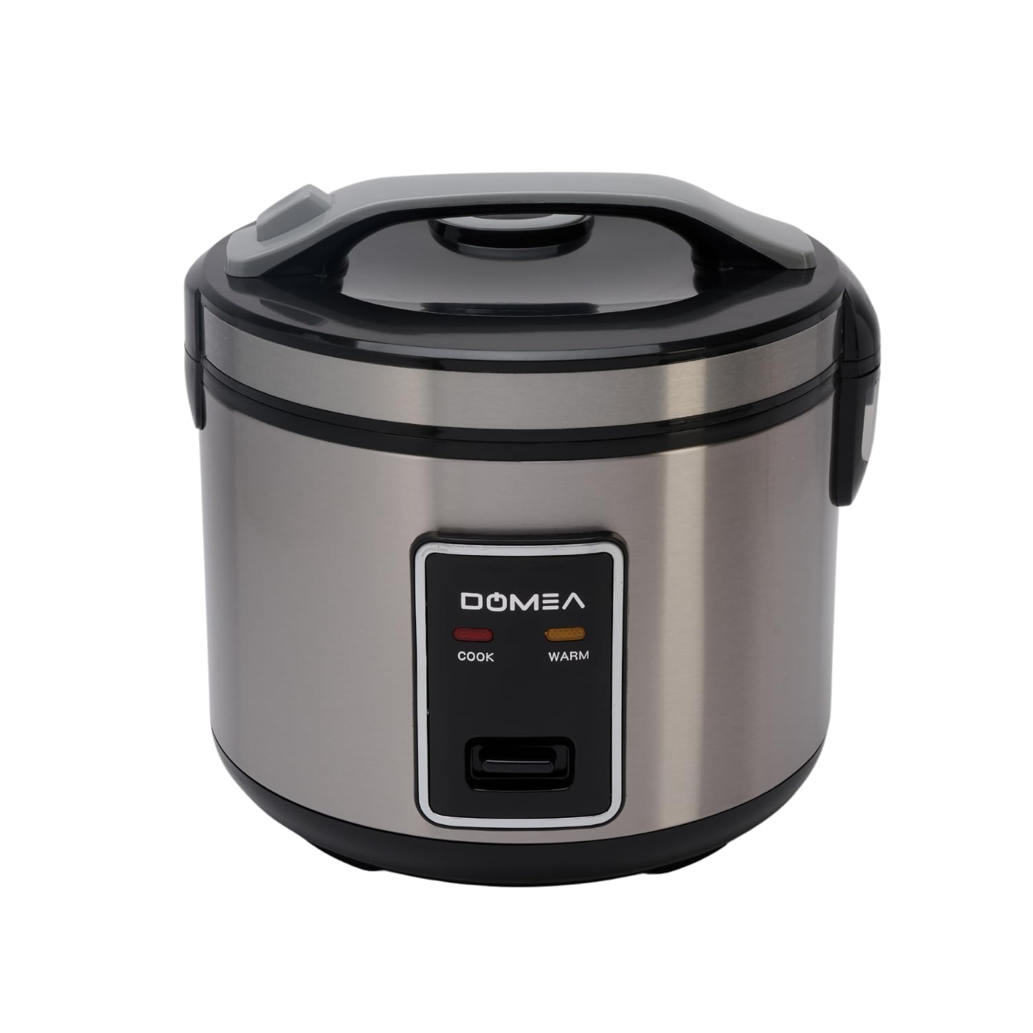 DOMEA Electric Rice Cooker, 1.8 Litre Capacity, Non-Stick Removable Pot & Steamer Basket, Keep Warm Function, For Cooking Rice, Vegetables, Soups, Stew, Porridge, Stainless Steel, 700W Power