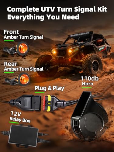 Image of UTV Turn Signal Kit, Pre-Wired, Plug and Play Universal Street Legal UTV Blinker Kits with Rocker Switch, Hazard Light, 110dB Horn, Compatible with Polaris, Can-Am - 4Pods Amber Lights