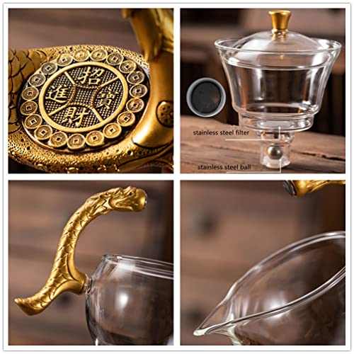 Mozeo Lazy Kungfu Glass Tea Set Heat-Resistant Water Diversion Rotating Cover Bowl Semi-Automatic Glass Teapot Suit (Teapot Single) #TOP6