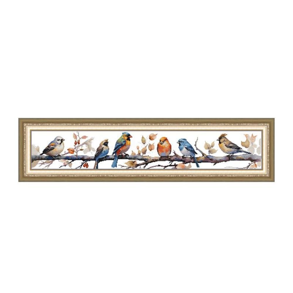 Rosyfoxes Cross Stitch Kits Stamped Full Range of Embroidery Starter Kits for Adult DIY- Printed kit Birdies 4(Printed) 14ct 2 trands 37.4×7.5 inches