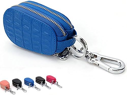 Car Key case Genuine Leather for Mens Womens Bag Keychain Smart Universal Double Zipper Hook Coin Purse Wallet Holder Rangren  (Blue)